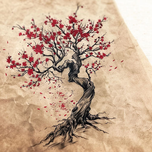 Japanese tree of life tattoo with cherry blossoms