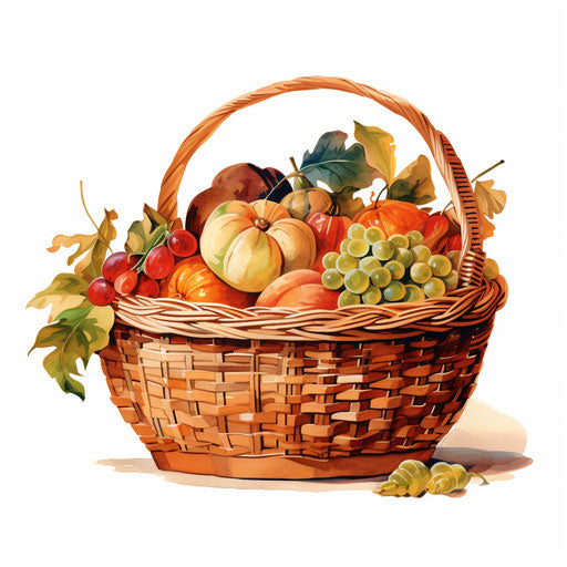 Basket clipart in the style of Oil painting