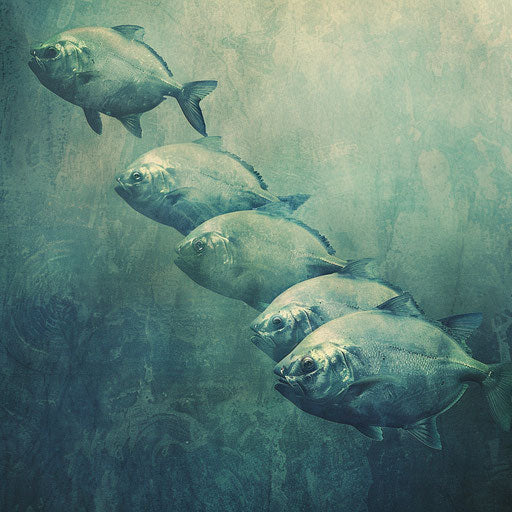 Seren and poetic underwater scene with piranha fish