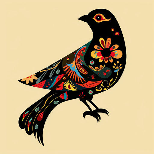 Bird silhouette in flat tattoo style, traditional motifs