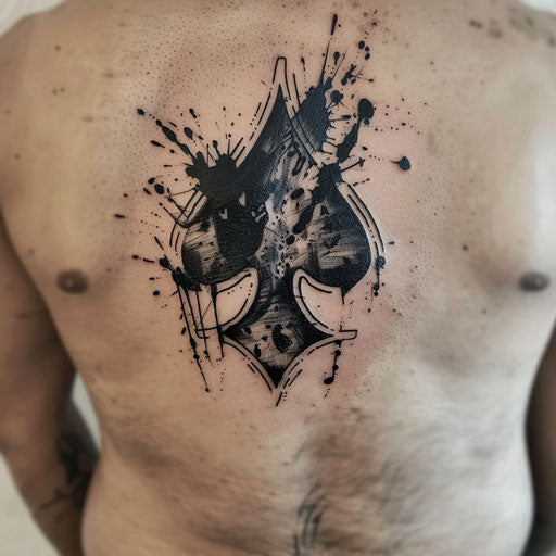 Impressionistic queen of spades tattoo on white canvas