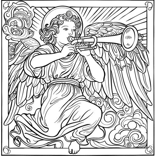 Playful angel with a trumpet heralding good news