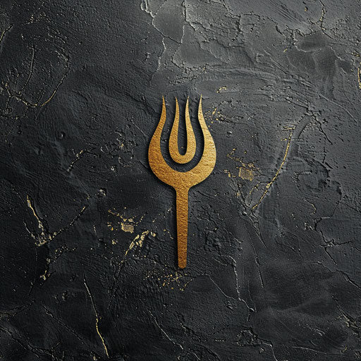 Restaurant logo in gold and white on textured black background