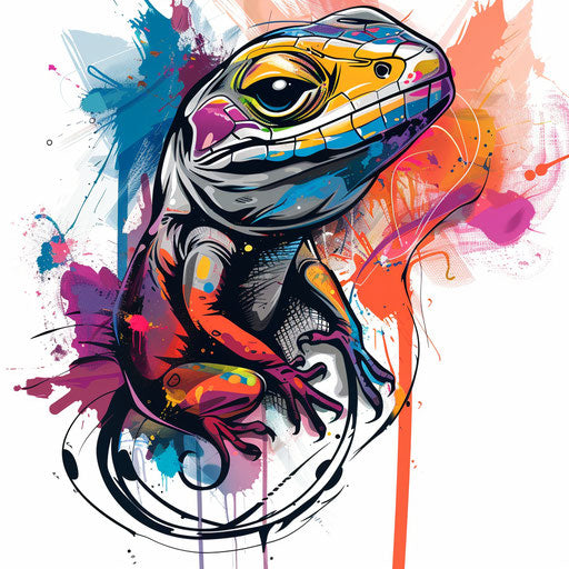 Sketch tattoo lizard bright colors spray paint