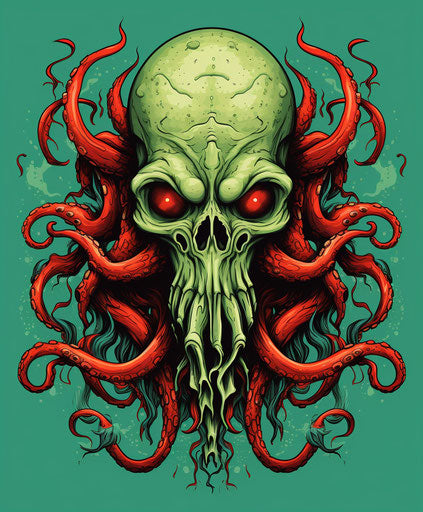 Green octopus with red tentacles, vector illustration