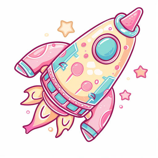 Candy-colored rocket, sweet pink and light blue