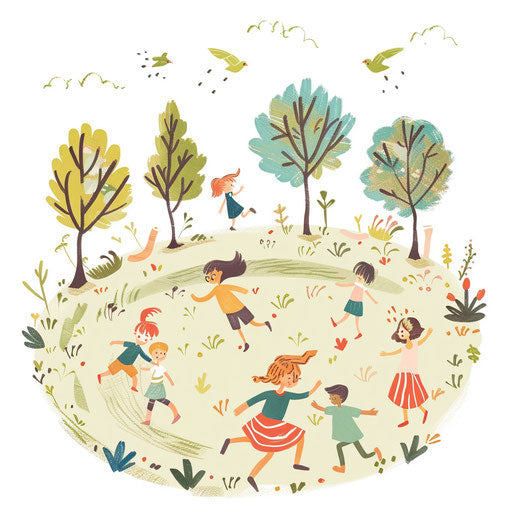 Children Playing at the Park, Joyful Tattoo Sketch