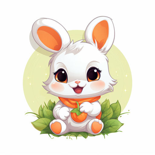 Easter bunny eats carrot with happiness