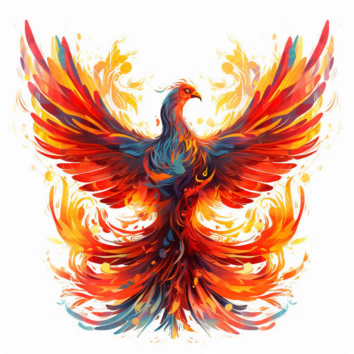 Phoenix illustration in the style of oil painting, on white background
