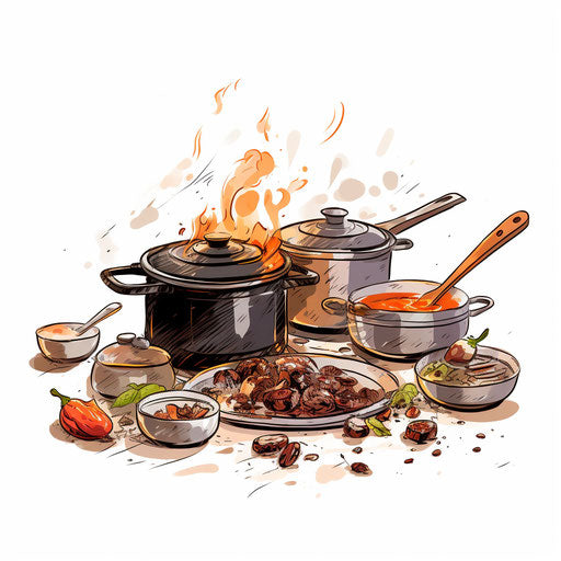 Food drawing in the style of Chiaroscuro Art, on white background