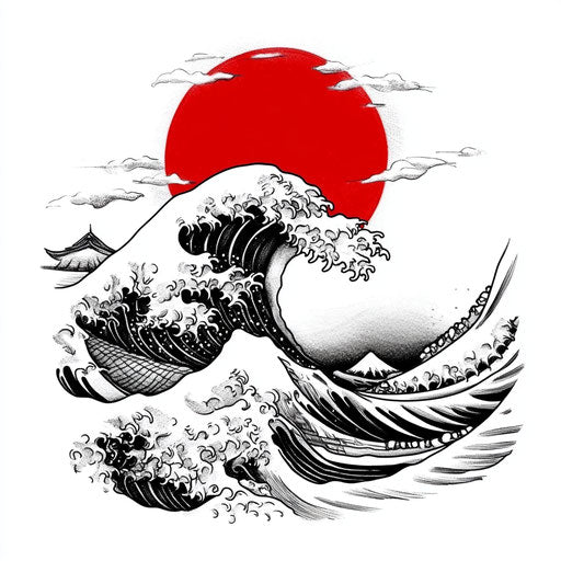 Beautiful flat tattoo sketch of traditional Japanese wave pattern on inner elbow