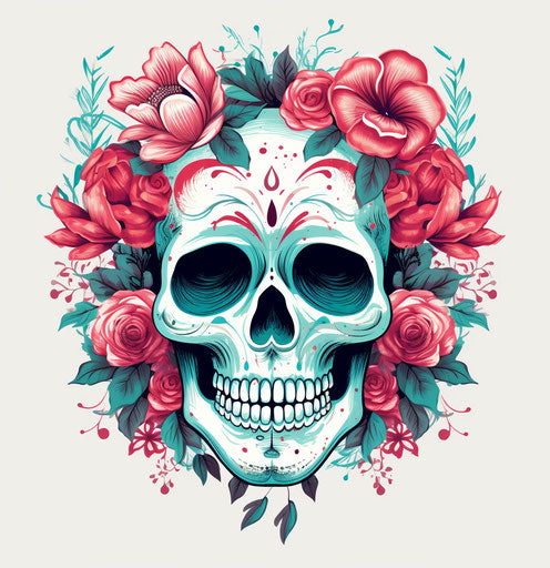 Skull flower day of the dead in Mexico with flowers