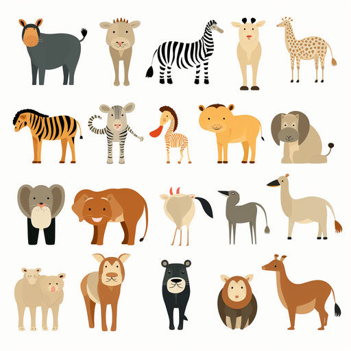 Safari animals in minimalist style, on white background