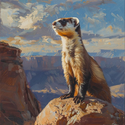 Vigilant black-footed ferret from high vantage point