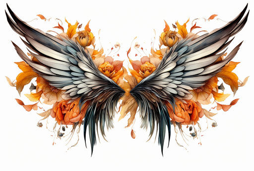 Vintage tattoo with flower wing, handcrafted design