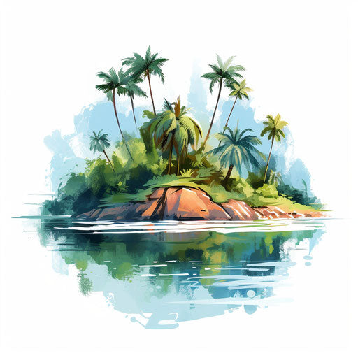 Island clipart in the style of Impressionistic Art, on white background