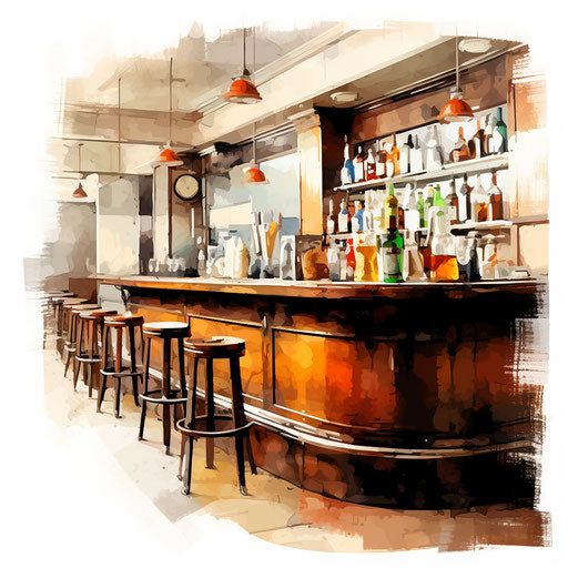 Bar clipart in the style of Oil painting, on a white background