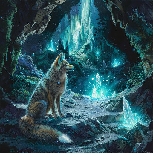 Exploring a mystical cave by a coyote
