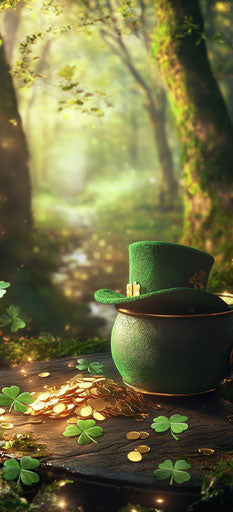 Leprechaun's hat and pot of gold on table