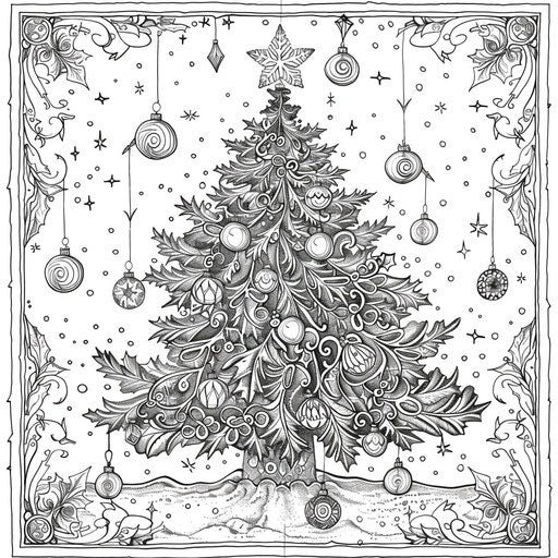 Ornate Christmas tree with jewel ornaments in Raqib Shaw style