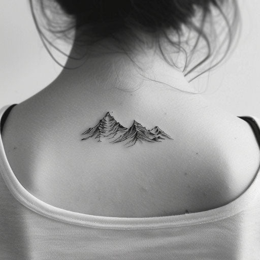 Minimalistic mountain range spine tattoo outline