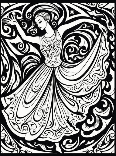 Dance ballerina coloring page, Ilya Mashkov style