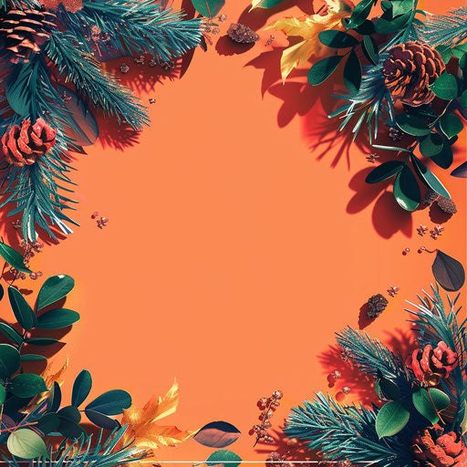 Realistic Christmas border clipart on flat sunset orange background