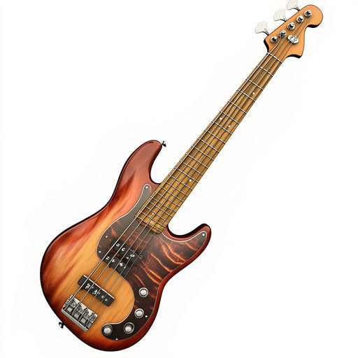 3D Bass Guitar on flat white background, isolated clipart