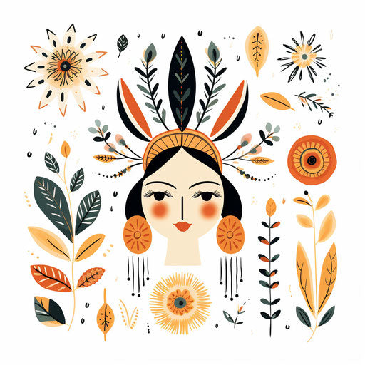 Boho clipart in Minimalist style, on white background