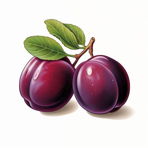 Plum illustration in the style of Chiaroscuro Art, on white background