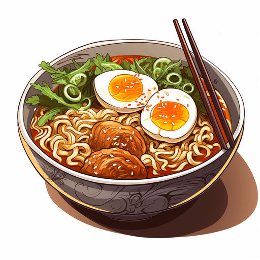 Ramen in Chiaroscuro Art style on white background