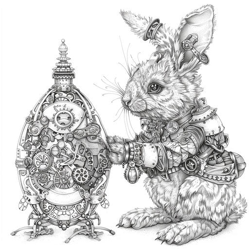 Steampunk Easter bunny with gears and cogs