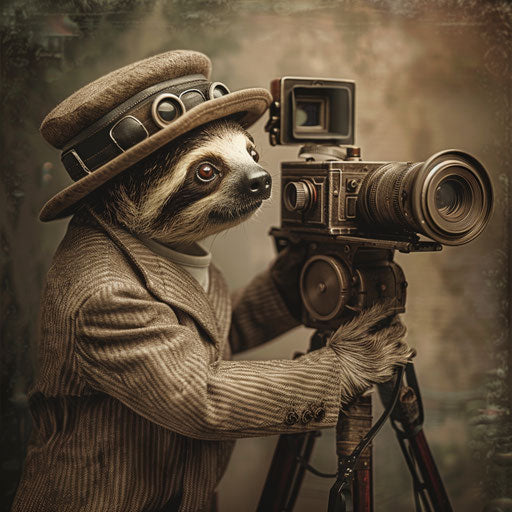 A sloth as a vintage silent movie director