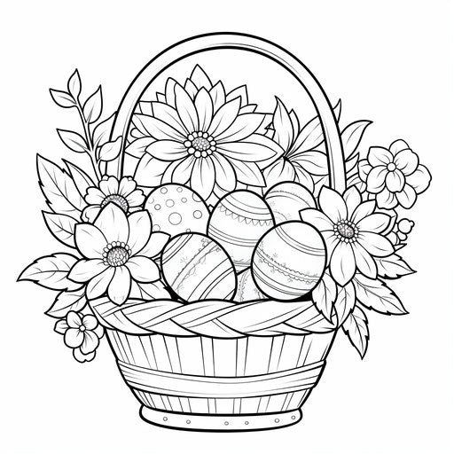 Printable Easter basket coloring page in contrasting style