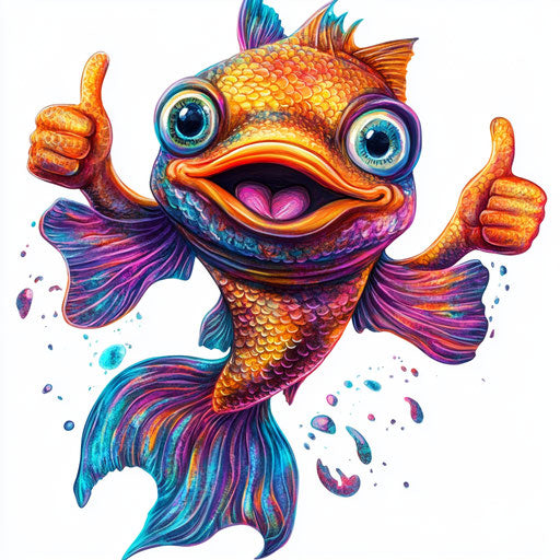 Humorous caricature of a koi fish with human characteristics