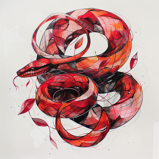 Red snake transforming into ribbons, clipart style