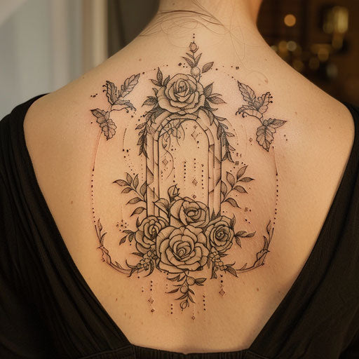 Bold wedding arch adorned with roses and ivy