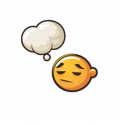 Cartoon style clip art of thinking emoji with thought bubble