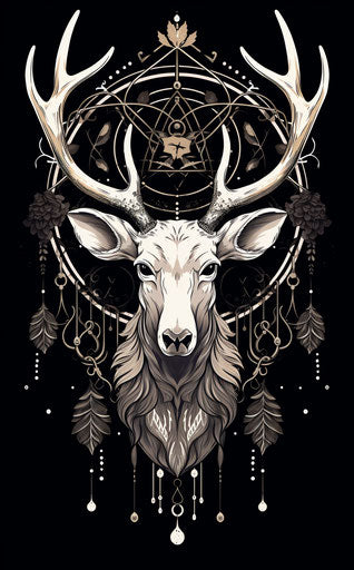 Black and white animals drawing with dream catcher