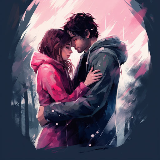 Tender embrace in a snowy setting