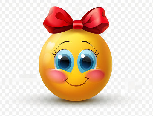 Reflection of yellow smiley with red bow on transparent