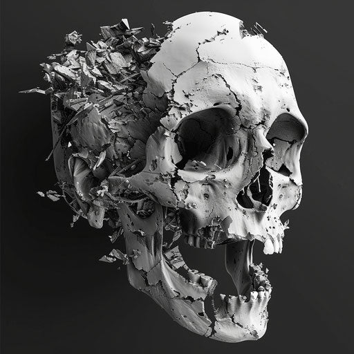 Black and white skull face print in the style of sketchfab