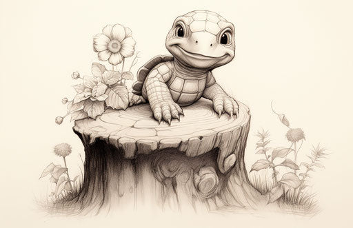 A turtle on a stump is a coloring page