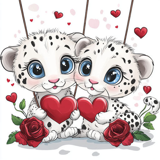 Hearts and roses for two baby cheetahs on Valentine's Day