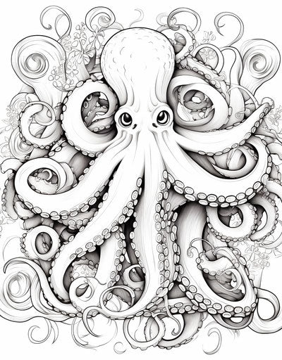 Octopus on white background with swirled design