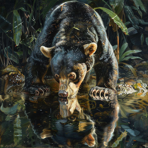 Sun bear reflecting in the tropical river