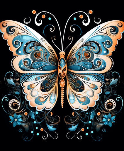 Black and white butterfly with intricate details