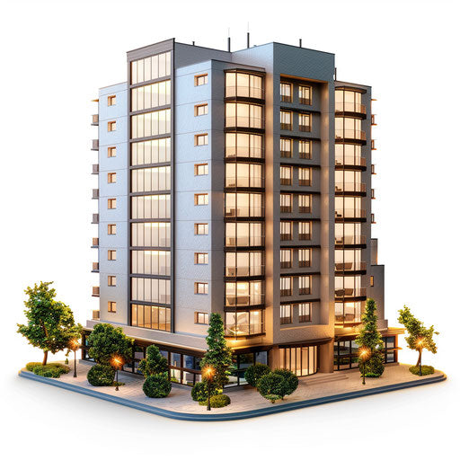 Hotel clipart in photo realistic style with flat white background