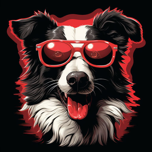 Border collie with glasses in screen printing style