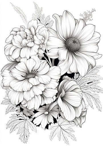 Black and white flower design, pseudo-realistic style